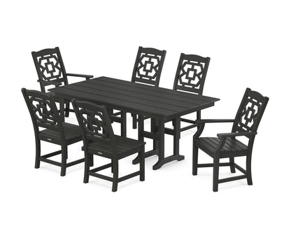 POLYWOOD Chinoiserie 7-Piece Farmhouse Dining Set in Black
