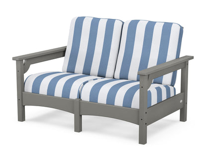 POLYWOOD Club Loveseat in Slate Grey / Cabana Stripe Sky Blue