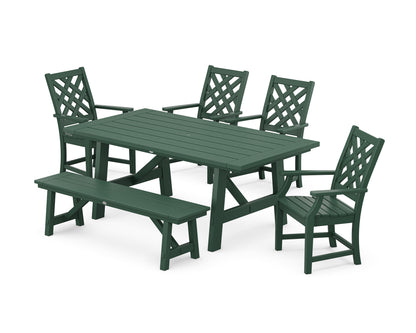 POLYWOOD Wovendale 6-Piece Rustic Farmhouse Dining Set with Bench in Green