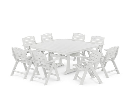 POLYWOOD Nautical Lowback 9-Piece Square Dining Set with Trestle Legs in White