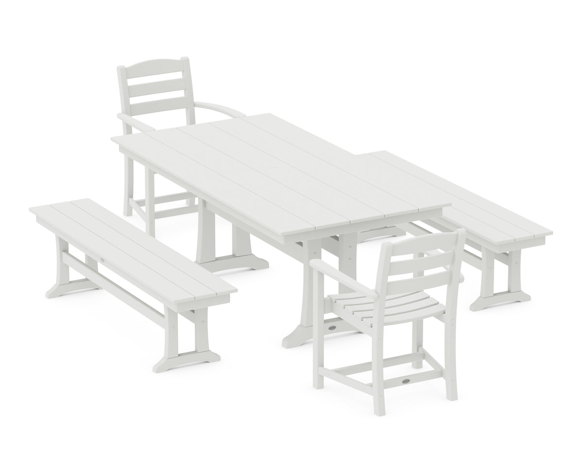 POLYWOOD La Casa Café 5-Piece Farmhouse Dining Set with Trestle Legs in Vintage White