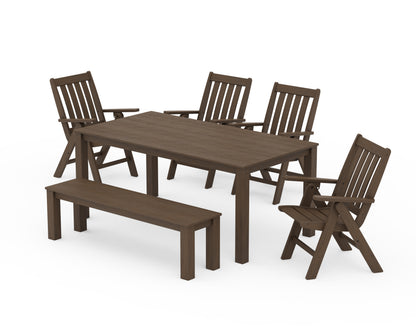 POLYWOOD Vineyard Folding Chair 6-Piece Parsons Dining Set with Bench in Kona