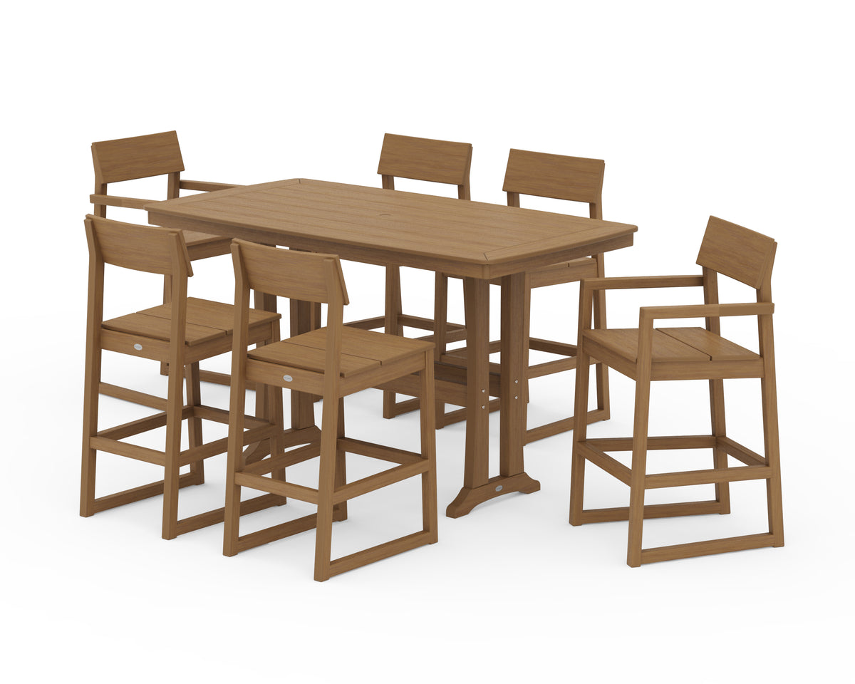 POLYWOOD EDGE 7-Piece Bar Set with Trestle Legs in Natural