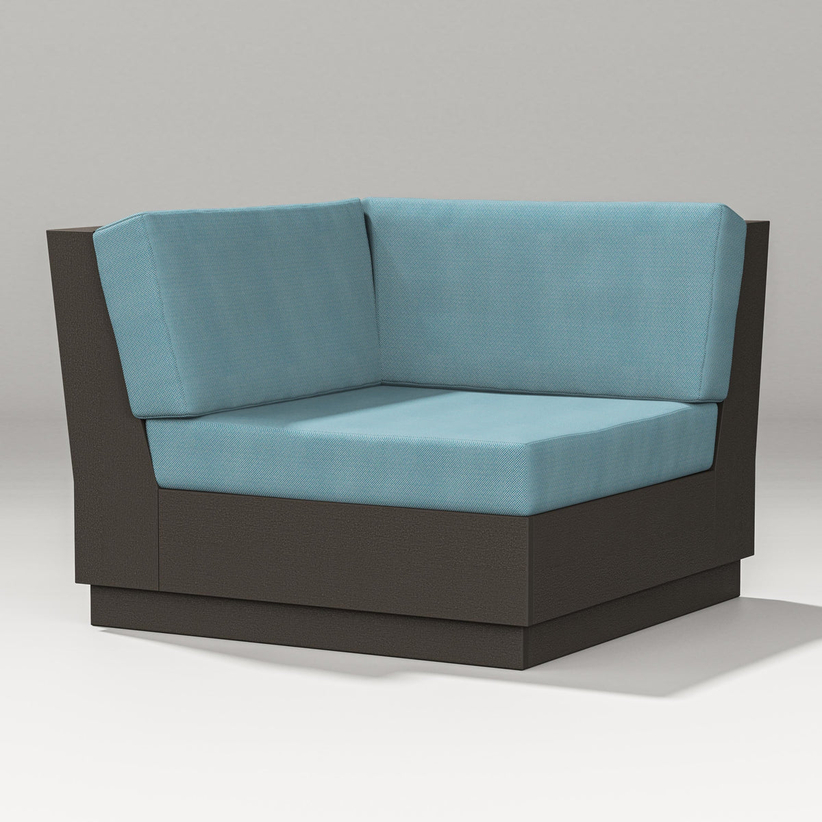 POLYWOOD Elevate Modular Corner Chair in Vintage Coffee / Lattice Sky Blue
