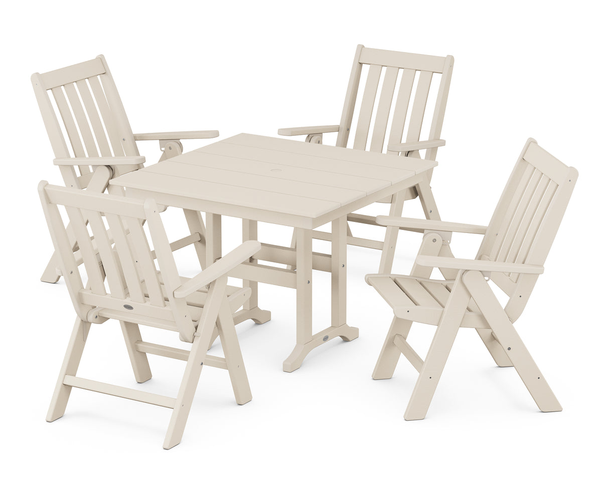 POLYWOOD Vineyard Folding Chair 5-Piece Farmhouse Dining Set in Sand