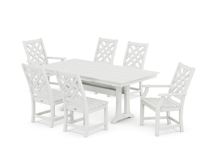 POLYWOOD Wovendale 7-Piece Farmhouse Dining Set with Trestle Legs in White