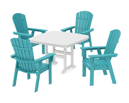 POLYWOOD Nautical Curveback Adirondack 5-Piece Dining Set - 44" Table in Aruba / White