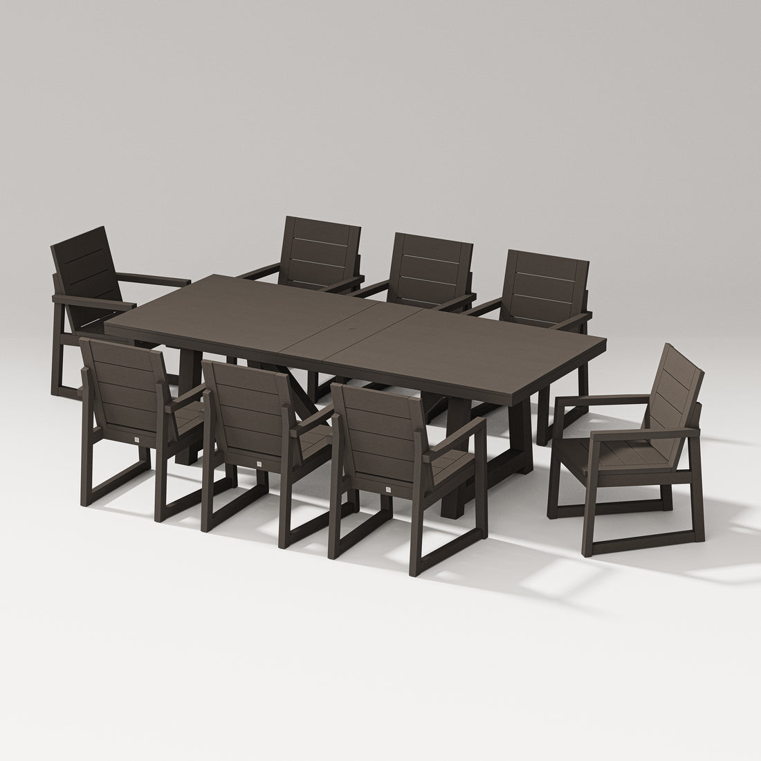 POLYWOOD PW Designer Series Elevate 9-Piece A-Frame Table Dining Set in Vintage Coffee