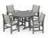 POLYWOOD Coastal 5-Piece Round Farmhouse Dining Set in Slate Grey / Birch