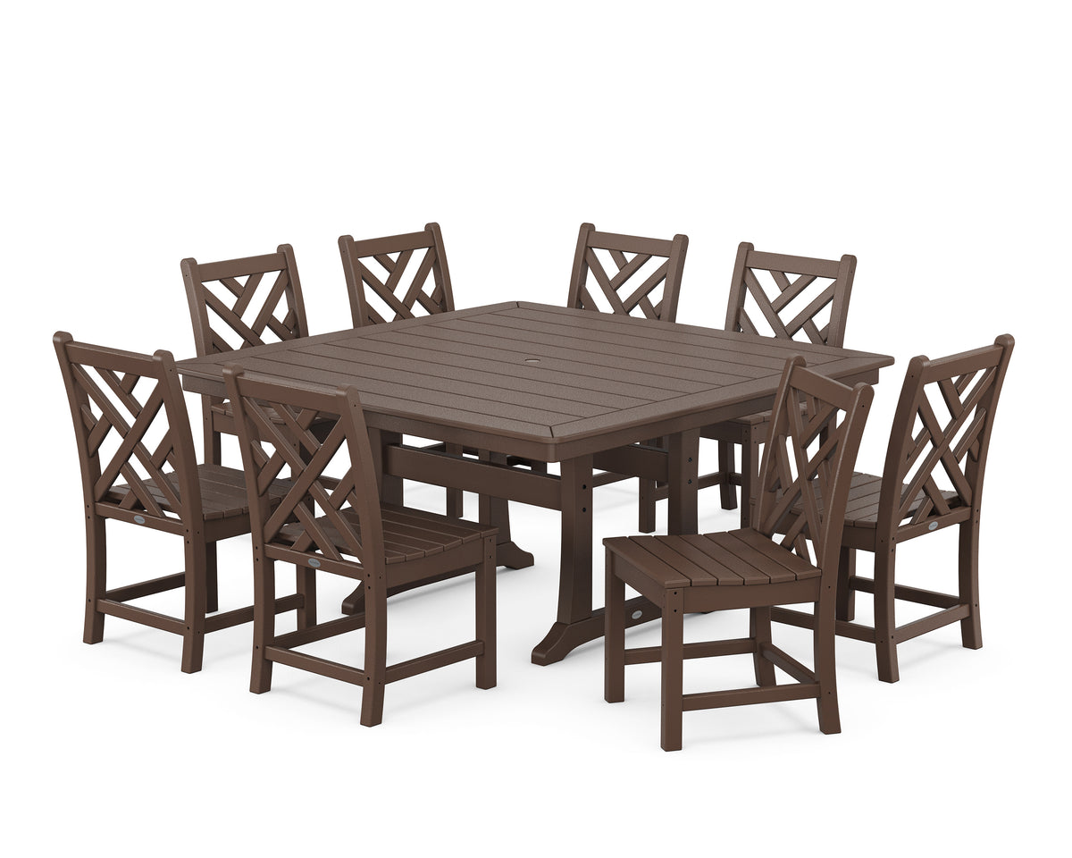 POLYWOOD Chippendale 9-Piece Nautical Trestle Dining Set in Mahogany