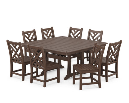 POLYWOOD Chippendale 9-Piece Nautical Trestle Dining Set in Mahogany