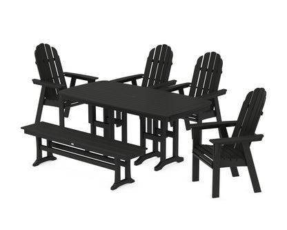 POLYWOOD Vineyard Curveback Adirondack Chair 6-Piece Dining Set with Bench in Black