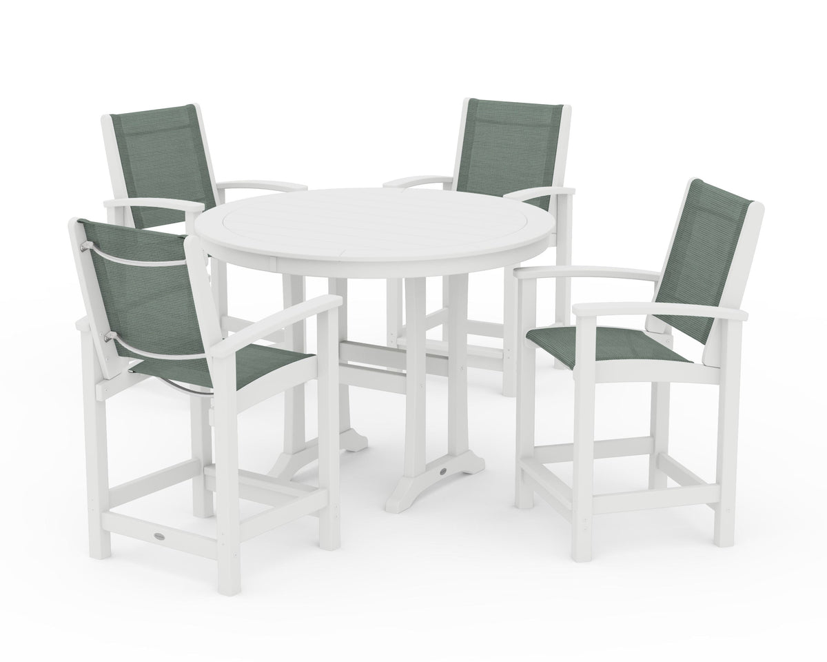 POLYWOOD Coastal 5-Piece Counter Set in White / Dupioni Sea Mist