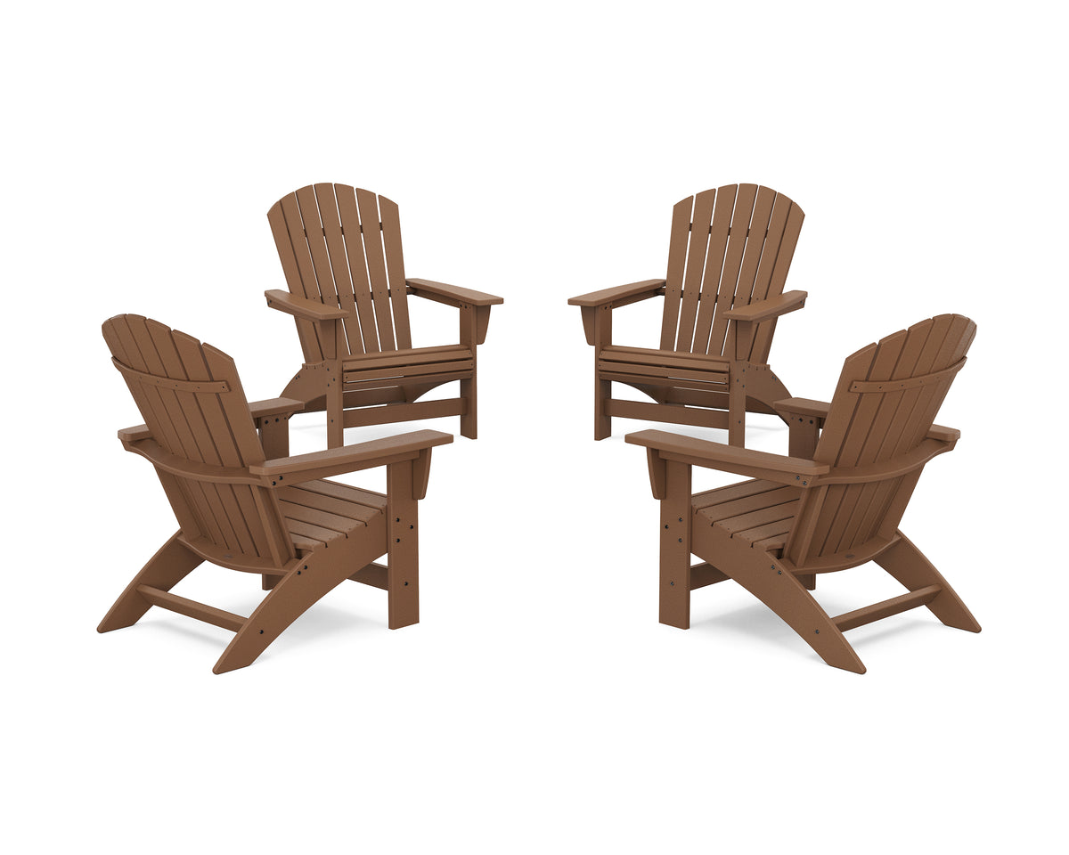 POLYWOOD 4-Piece Nautical Grand Adirondack Chair Conversation Set in Teak