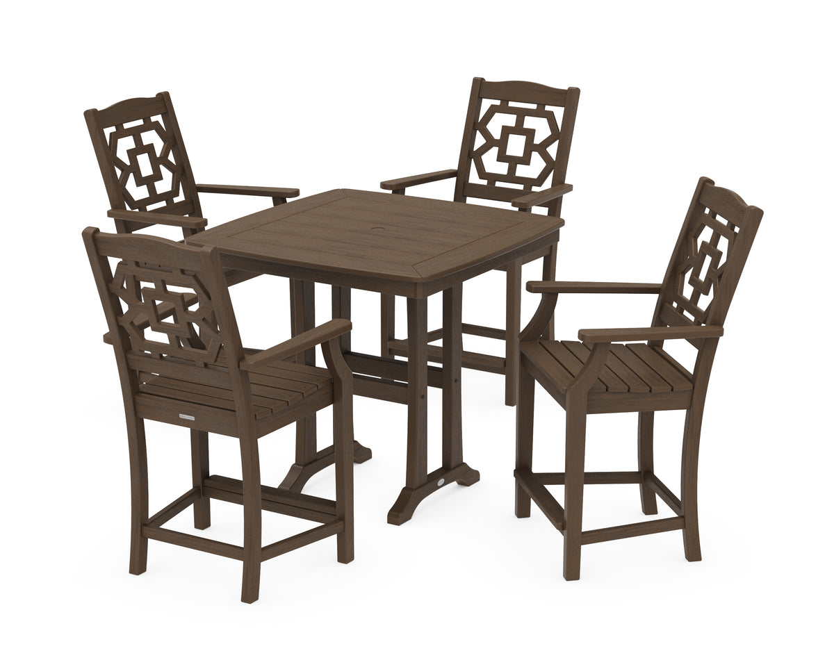 POLYWOOD Chinoiserie 5-Piece Counter Set with Trestle Legs in Kona