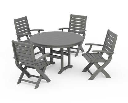 POLYWOOD Signature Folding Chair 5-Piece Round Farmhouse Dining Set in Slate Grey