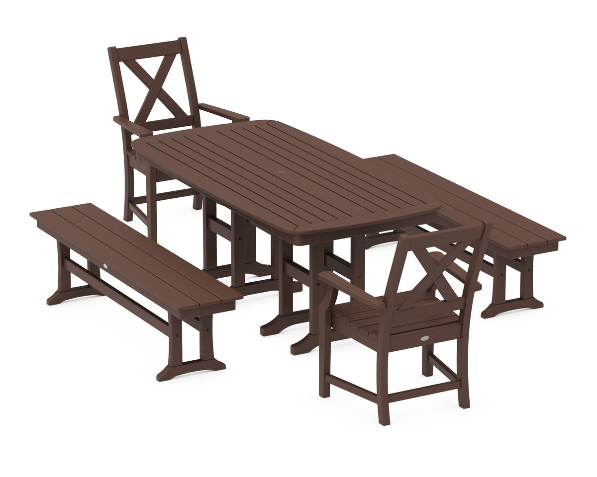 POLYWOOD Braxton 5-Piece Dining Set with Benches - 37" x 72" Table in Mahogany