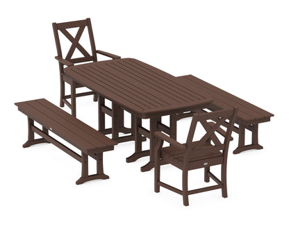 POLYWOOD Braxton 5-Piece Dining Set with Benches - 37" x 72" Table in Mahogany