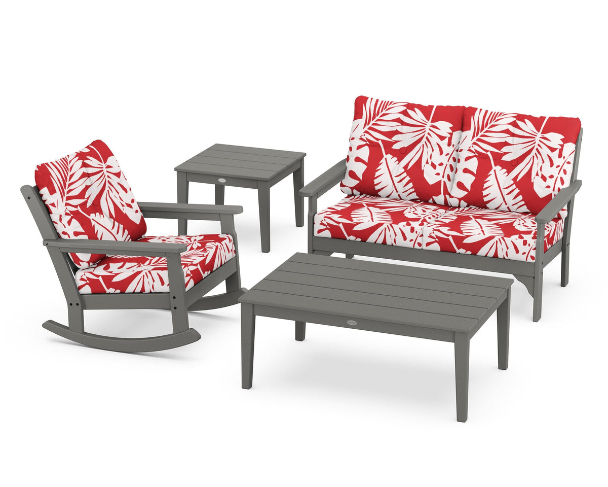 POLYWOOD Vineyard 4-Piece Deep Seating Rocker Set in Slate Grey / Leaf Crimson