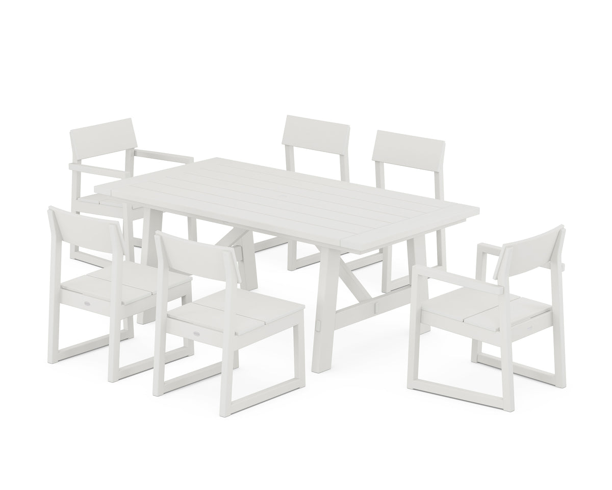 POLYWOOD EDGE 7-Piece Rustic Farmhouse Dining Set in Vintage White