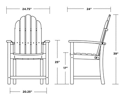 POLYWOOD Classic Adirondack Dining Chair dimension drawing with width, depth and height measurements