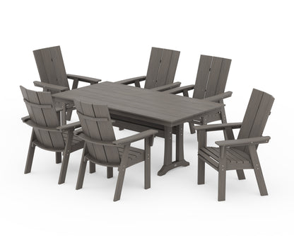 POLYWOOD Modern Curveback Adirondack 7-Piece Farmhouse Dining Set with Trestle Legs in Driftwood
