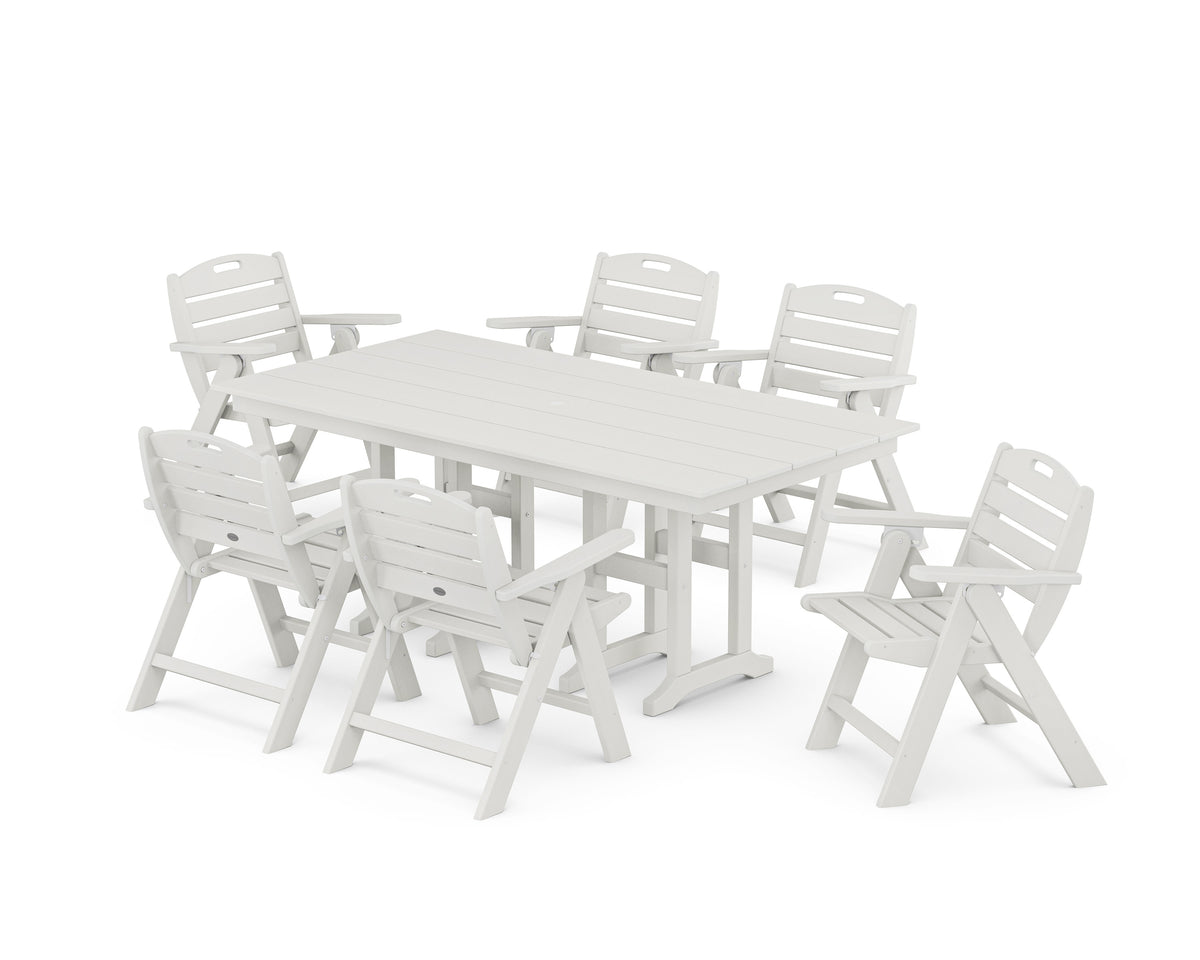 POLYWOOD Nautical Lowback 7-Piece Farmhouse Dining Set in Vintage White