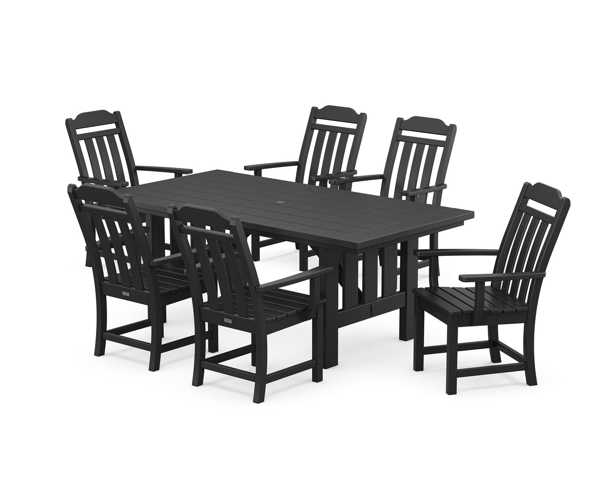 POLYWOOD Cottage Arm Chair 7-Piece Mission Dining Set in Black