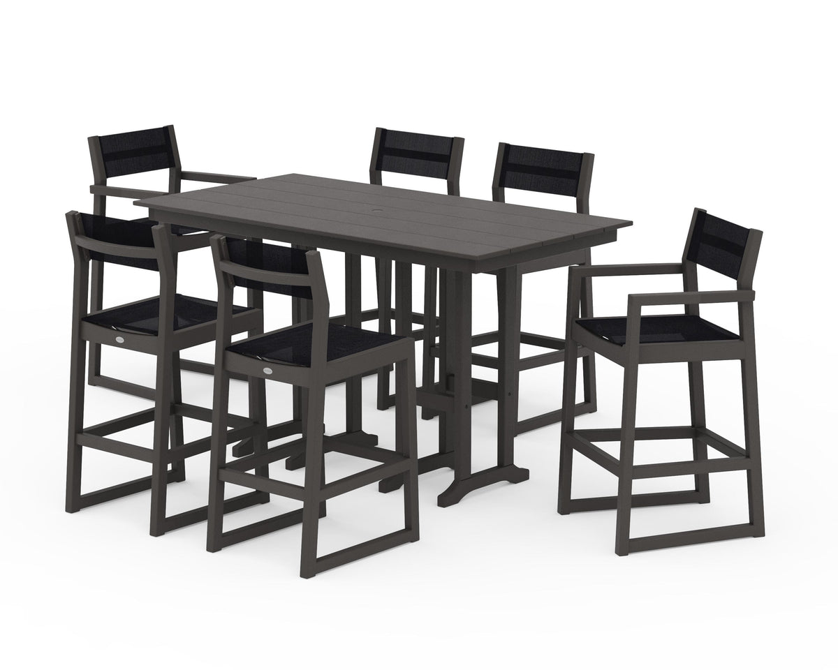 POLYWOOD EDGE Sling 7-Piece Farmhouse Bar Set in Vintage Coffee / Black