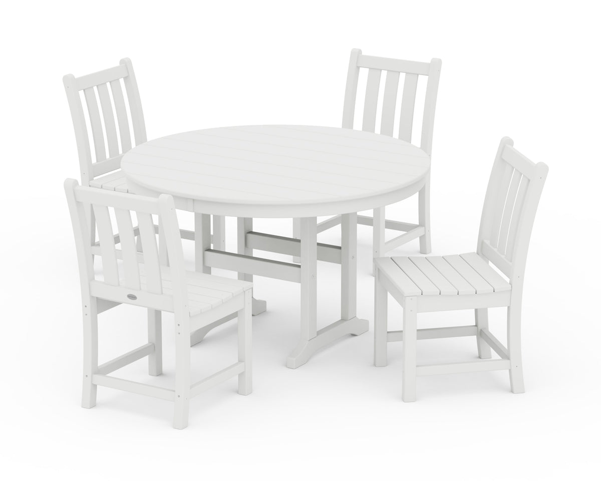 POLYWOOD Traditional Garden Side Chair 5-Piece Round Farmhouse Dining Set in White
