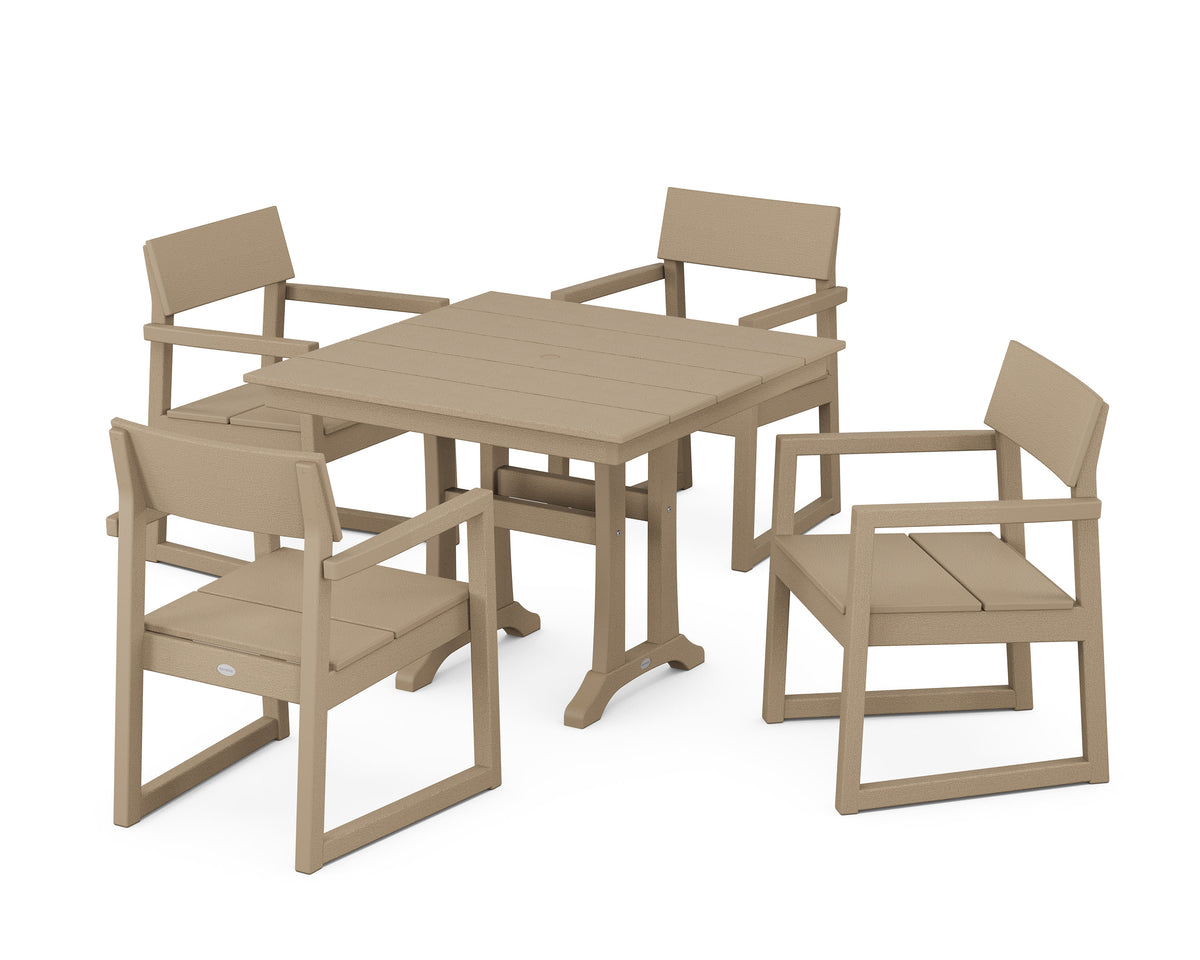 POLYWOOD EDGE 5-Piece Farmhouse Dining Set with Trestle Legs in Vintage Sahara
