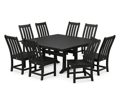 POLYWOOD Vineyard 9-Piece Farmhouse Trestle Dining Set in Black