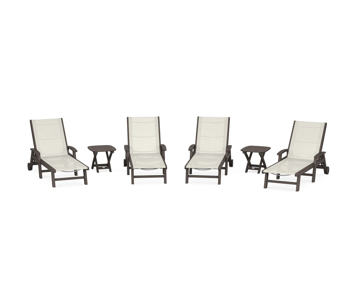 POLYWOOD Coastal Chaise 6-Piece Set with Wheels in Vintage Coffee / Parchment