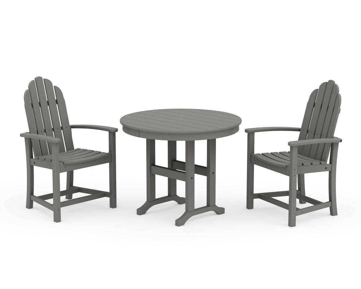POLYWOOD Classic Adirondack 3-Piece Round Dining Set in Slate Grey