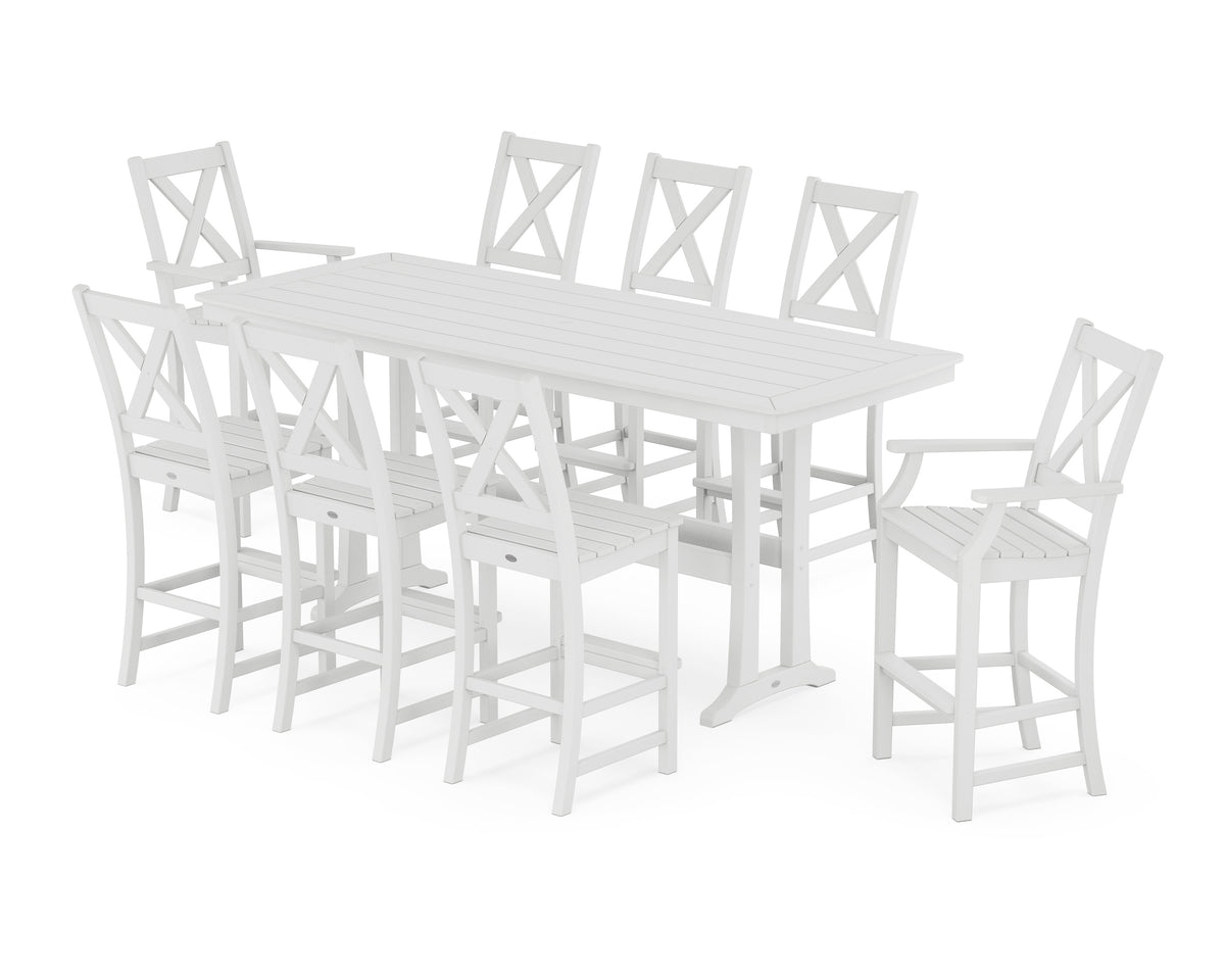 POLYWOOD Braxton 9-Piece Bar Set with Trestle Legs in White