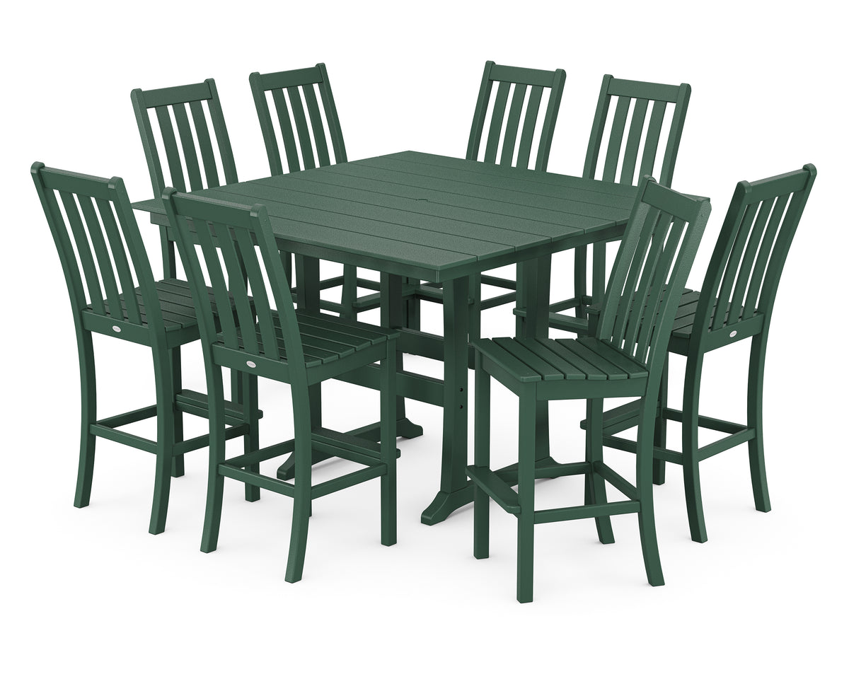 POLYWOOD Vineyard 9-Piece Farmhouse Trestle Bar Set in Green