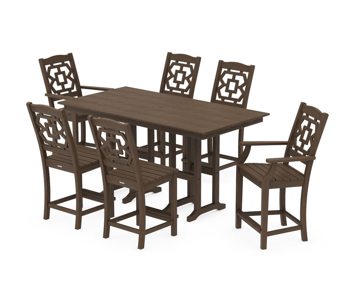 POLYWOOD Chinoiserie 7-Piece Farmhouse Counter Set in Kona