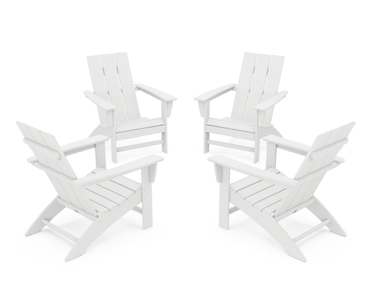 POLYWOOD 4-Piece Modern Adirondack Chair Conversation Set in White