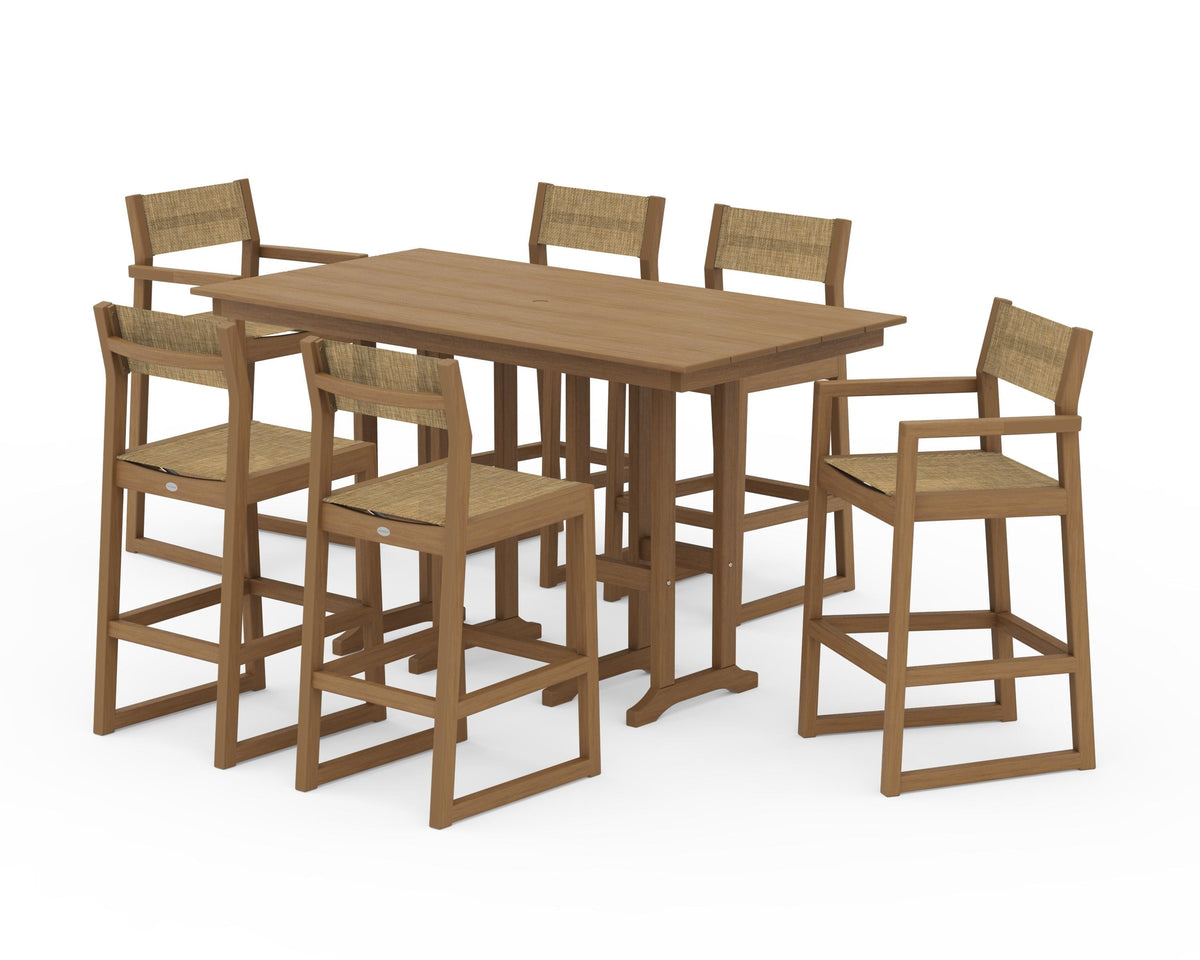 POLYWOOD EDGE Sling 7-Piece Farmhouse Bar Set in Natural / Burlap