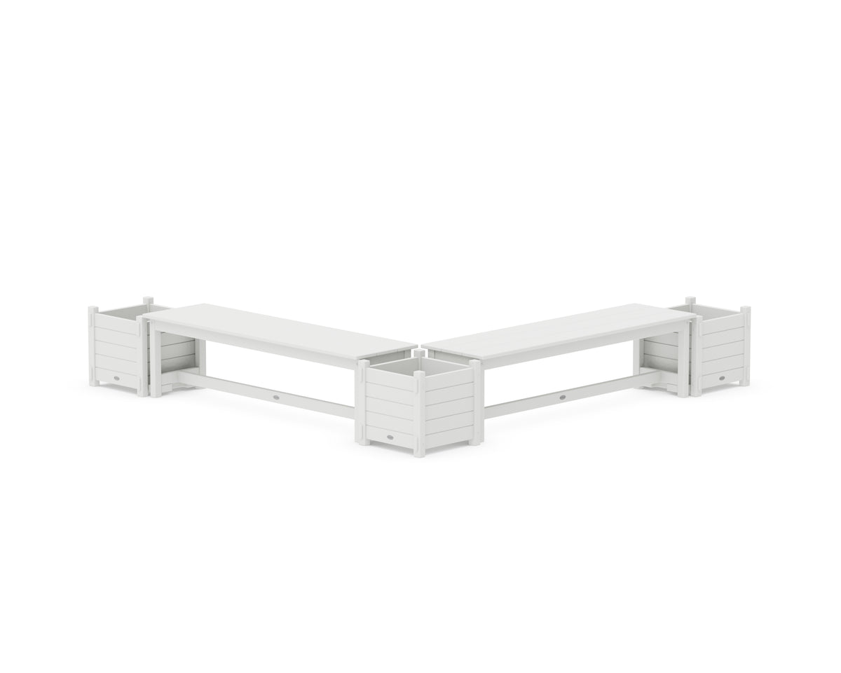 POLYWOOD 60" Nautical L-Shaped Planter Bench Corner Set in White