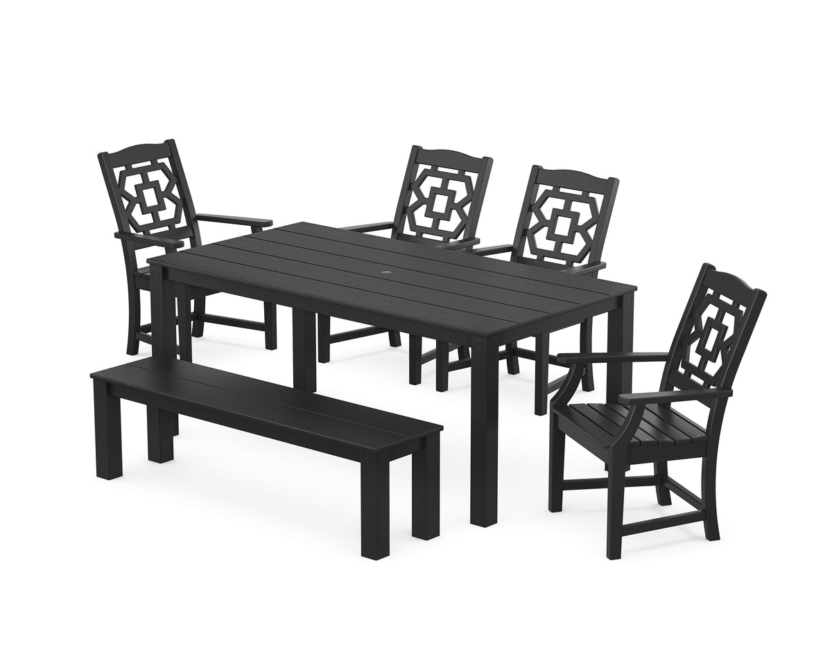 POLYWOOD Chinoiserie 6-Piece Parsons Dining Set with Bench in Black