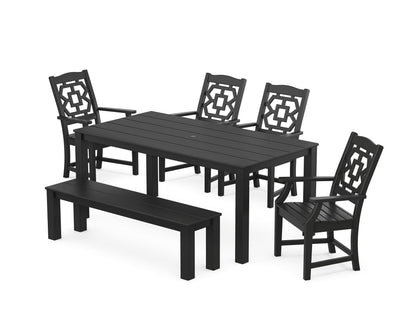 POLYWOOD Chinoiserie 6-Piece Parsons Dining Set with Bench in Black