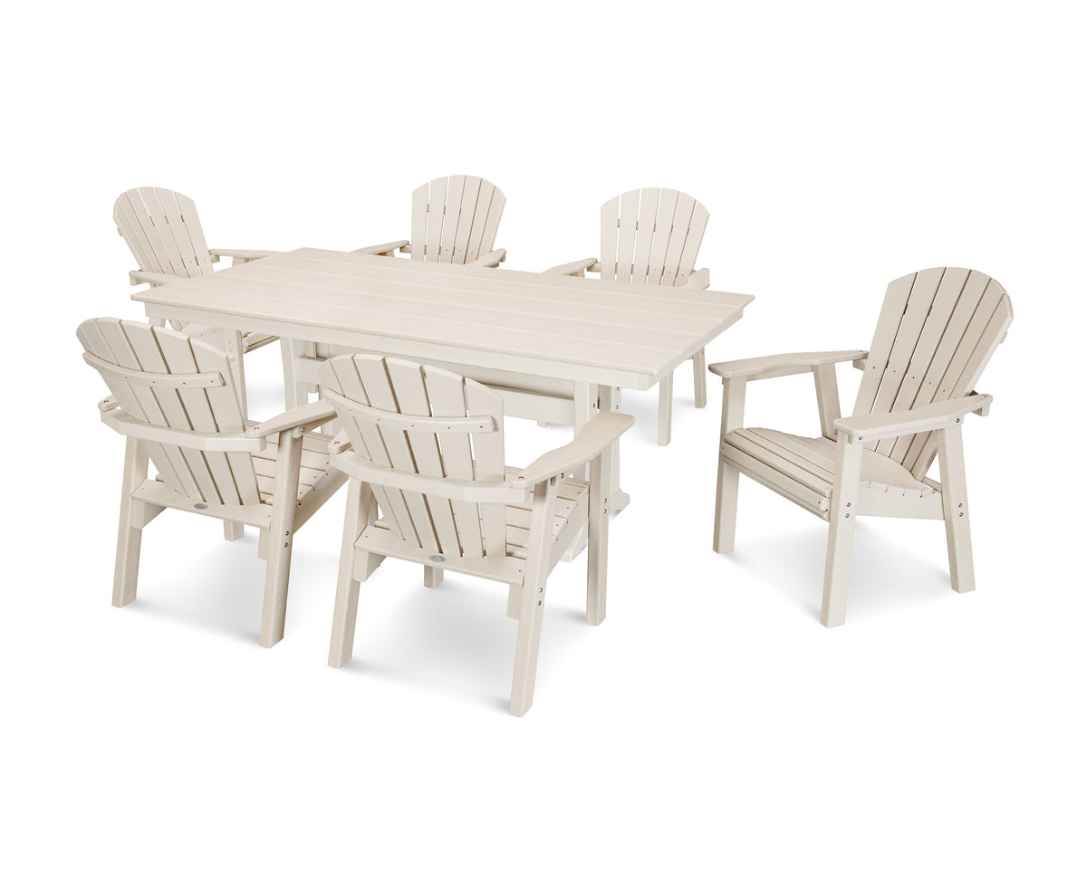 POLYWOOD Seashell 7-Piece Farmhouse Dining Set with Trestle Legs in Sand