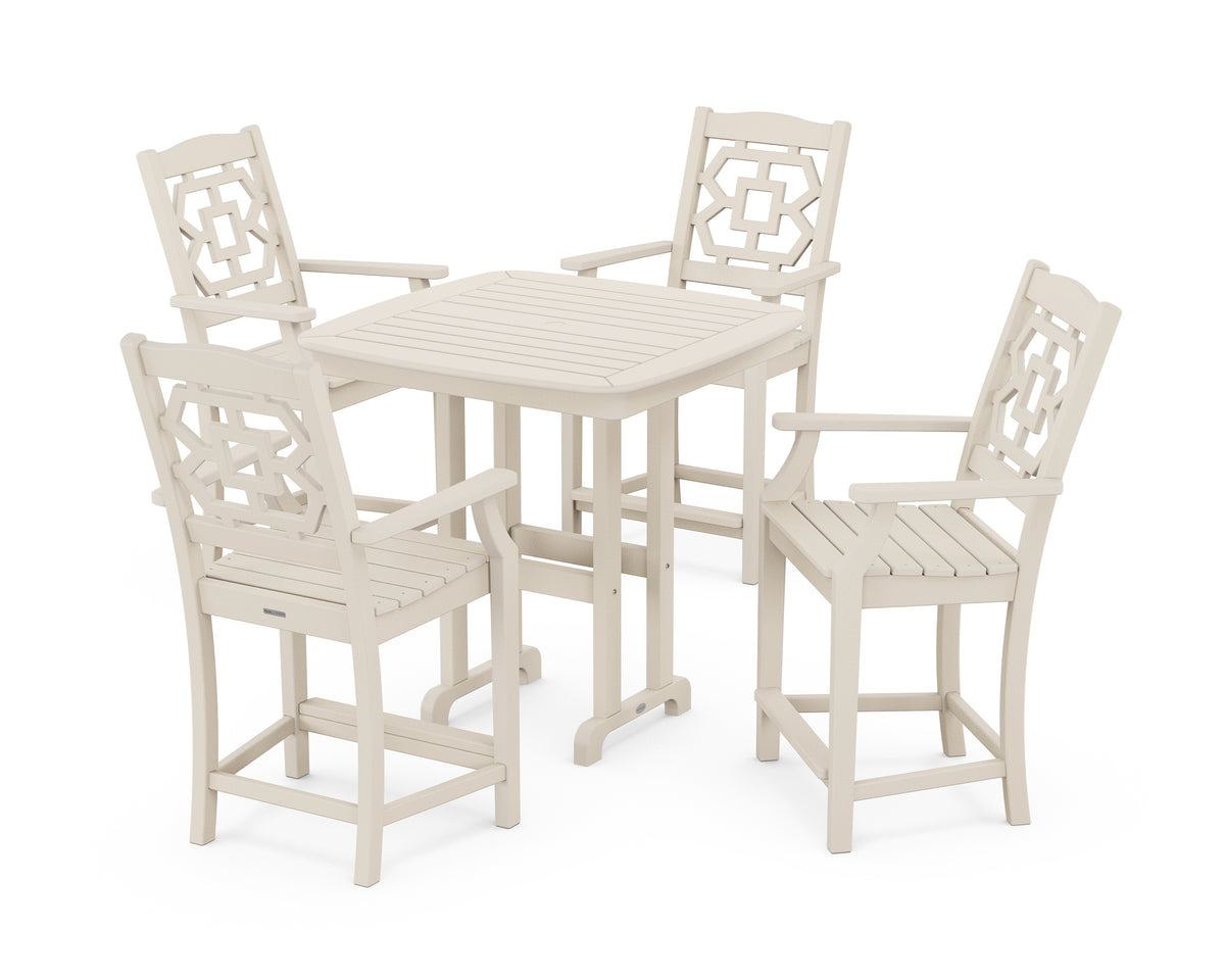 POLYWOOD Chinoiserie 5-Piece Counter Set in Sand
