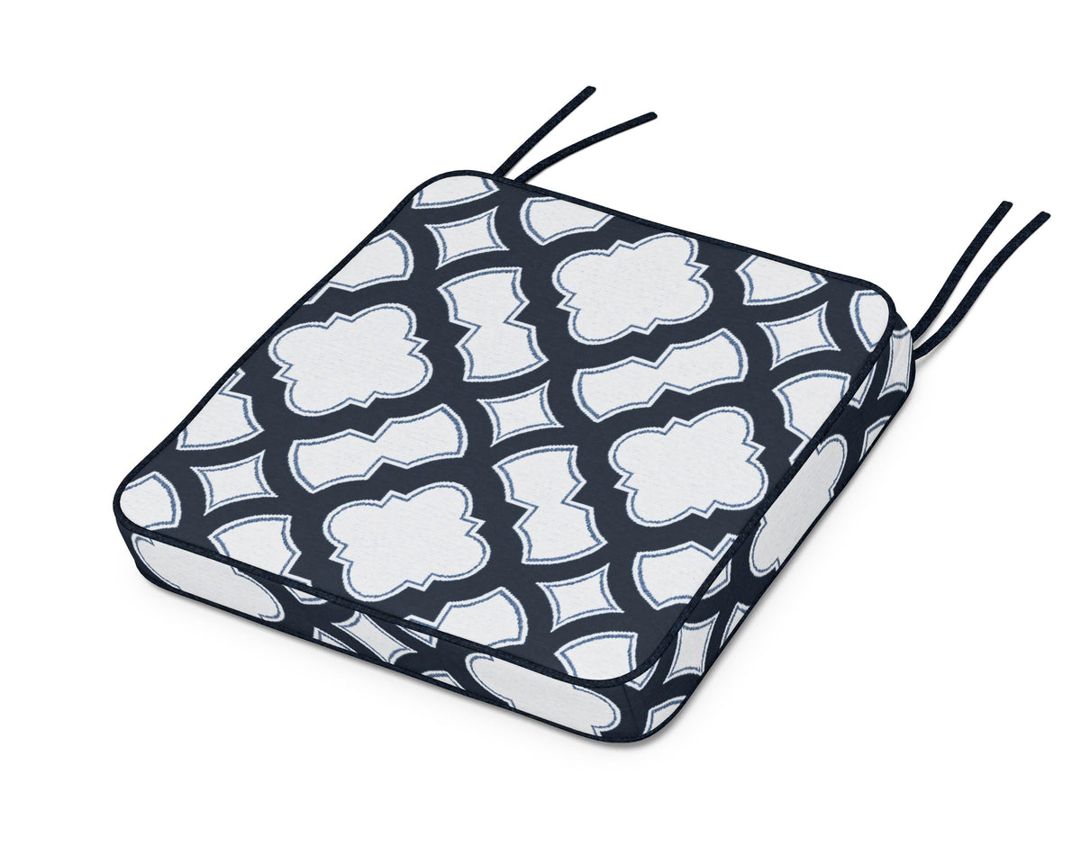 POLYWOOD Chinoiserie Side Chair Seat Cushion in Trellis Marine Indigo