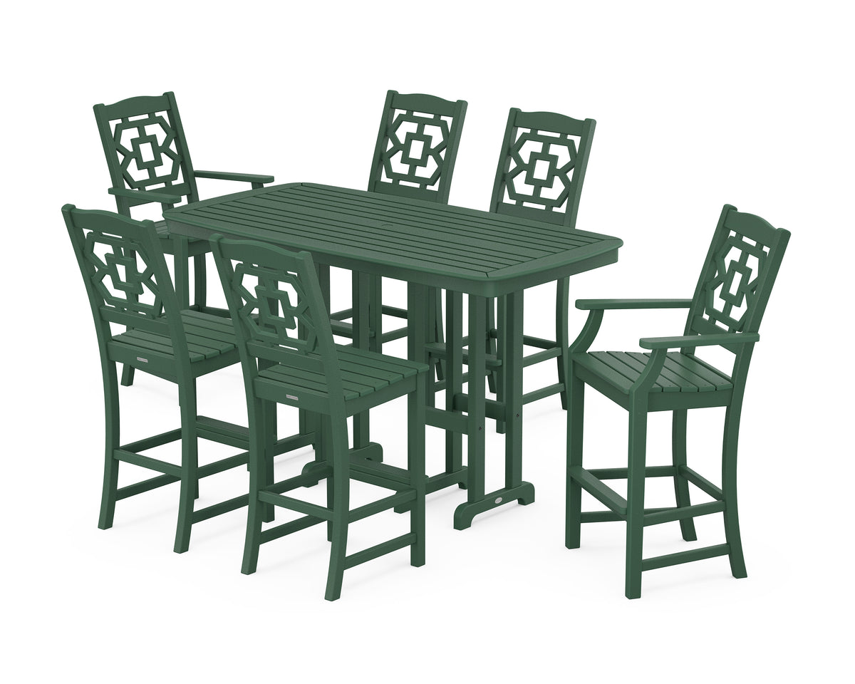 POLYWOOD Chinoiserie 7-Piece Bar Set in Green