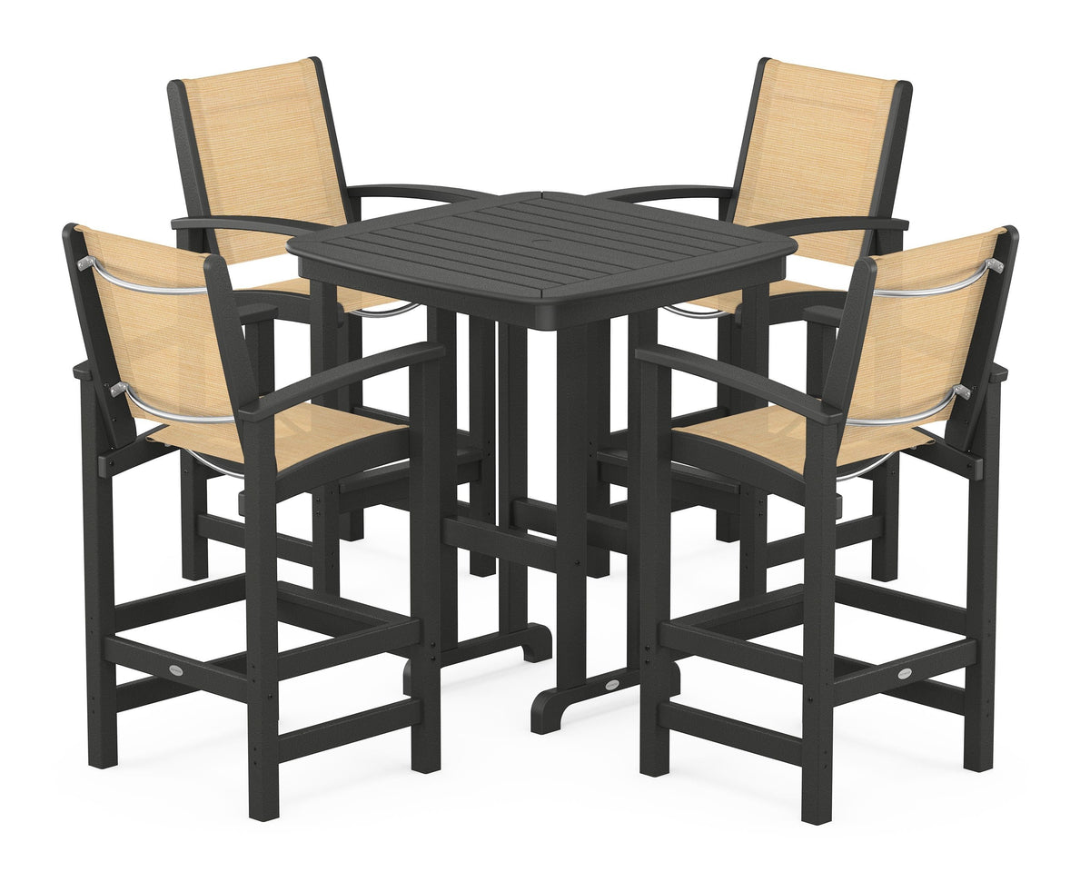 POLYWOOD Coastal 5-Piece Bar Set in Black / Dupioni Apricot