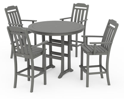 POLYWOOD Cottage 5-Piece Round Bar Set in Slate Grey