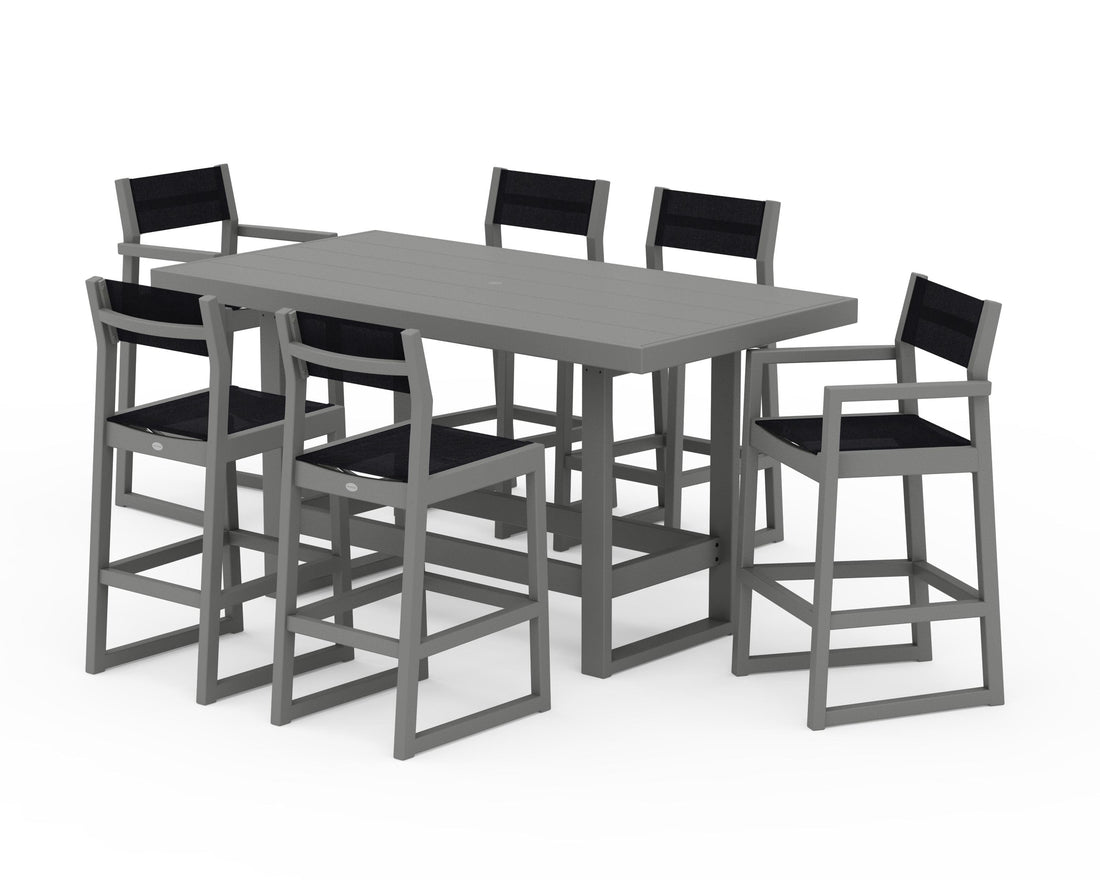 POLYWOOD EDGE Sling 7-Piece Bar Table Set in Slate Grey / Black