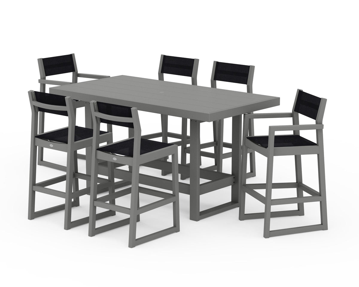 POLYWOOD EDGE Sling 7-Piece Bar Table Set in Slate Grey / Black